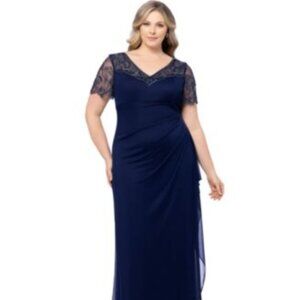 New Special Event Gown Elegant Formal Long Dress XSCAPE Navy Plus Size 16W NWT